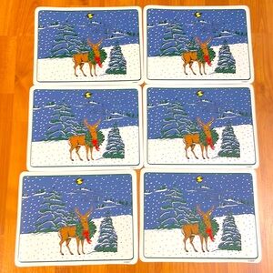 Vintage 1990s PVC Vinyl Reindeer Christmas Xmas Placemats Place Mats Cover Six
